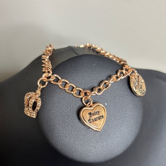 Juicy Couture Jewelry - Juicy Couture Rose Gold Pave Crystal Puffy Heart Crown Queen Charm Bracelet